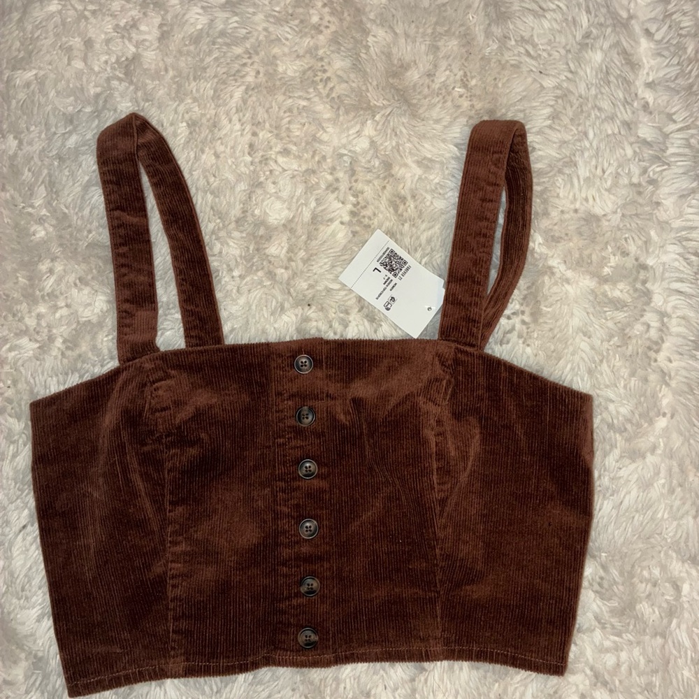Brown Corduroy Button-Up Crop Top
